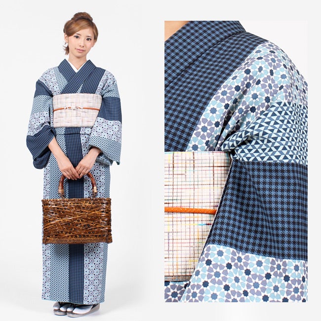 小紋　松皮菱　縦縞　変わり縞　幾何学　黒地　お洒落　着物　035k すごい値！小紋 着物 こげ茶 縞 江戸小紋柄 万筋 鮫 角通し 行儀 八掛