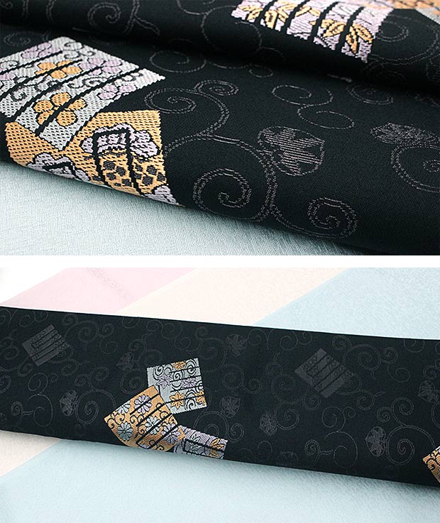 【美品】源氏香 正絹袋帯 正絹 袋帯 西陣織 黒地 源氏香 skobi16【色無地・付下げ向き】【お茶席