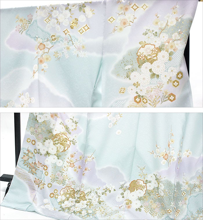 テイジンNKF 洗える訪問着hmg37薄水色／雲取りに菊梅桜 | 東レシルック