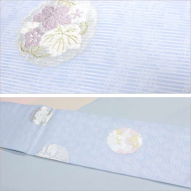 正絹・夏名古屋帯／絽 青色/花丸紋 nagoyaobi-s53【おしゃれ帯】【お茶