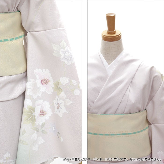東レシルック 付下げ訪問着 hmg47薄藤グレー色系／芙蓉 【別八掛