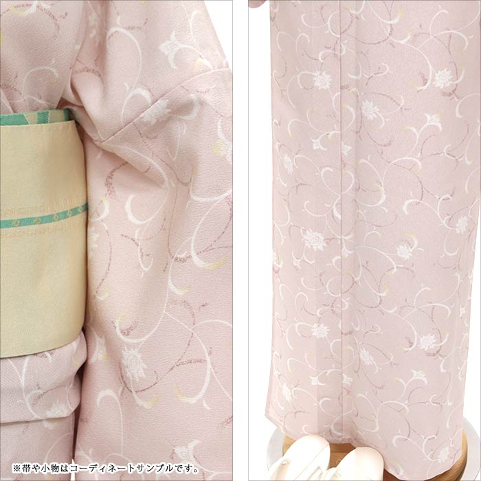 東レシルック 単衣小紋ちりめん地 薄藤ピンク/唐花唐草 sl-phk214