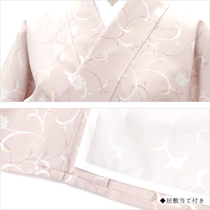 東レシルック 単衣小紋ちりめん地 薄藤ピンク/唐花唐草 sl-phk214
