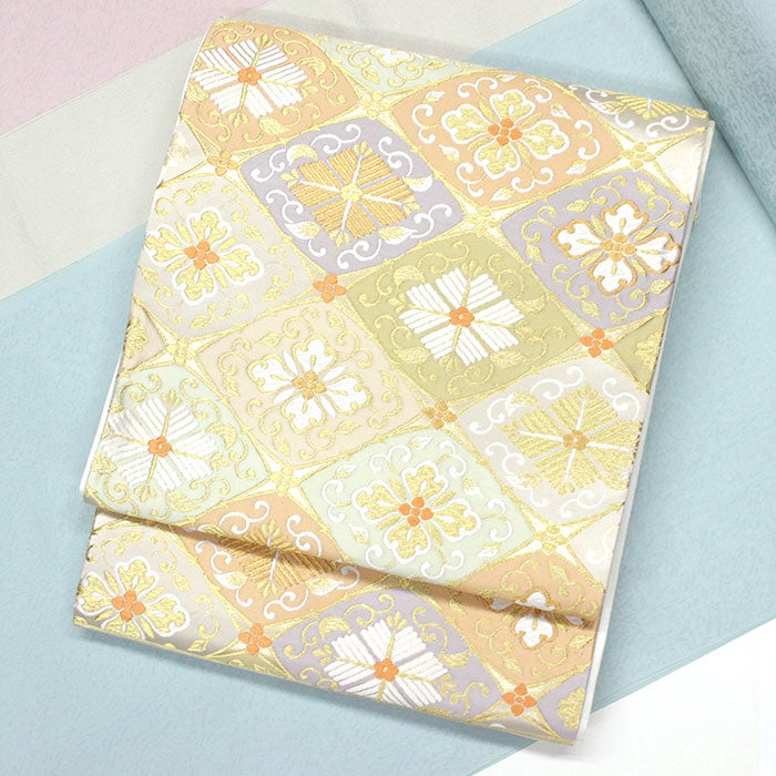 ●正絹　袋帯　fb-308 洒落袋　可愛い♪すくい織　花々模様織出し　長尺　逸品 ○正絹 袋帯 fb-308 洒落袋 可愛い♪すくい織 花々模様織出し 長尺