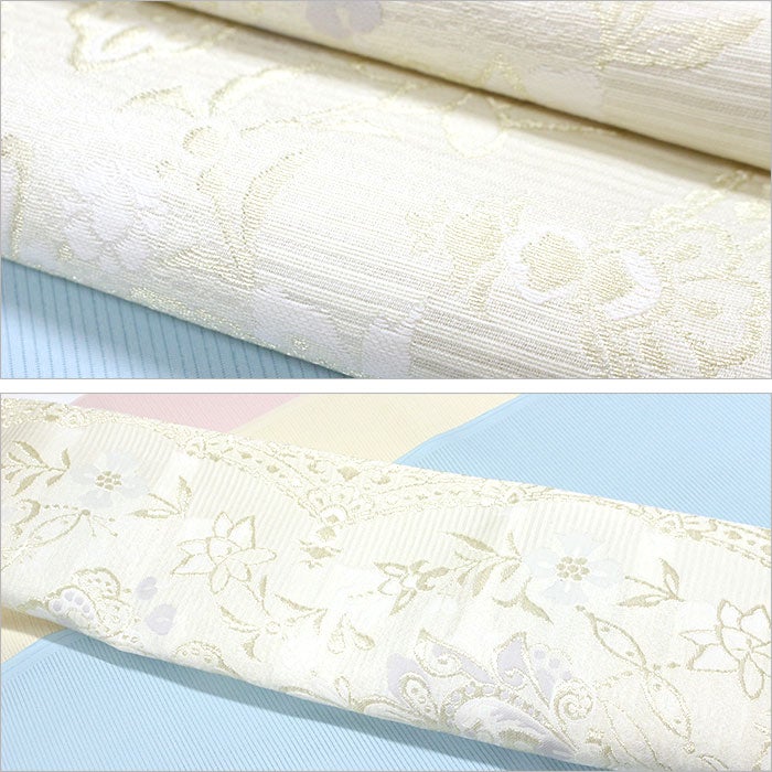 正絹・夏袋帯 六通柄／金ベース 花文様 skobi-s12【西陣織】【お茶席