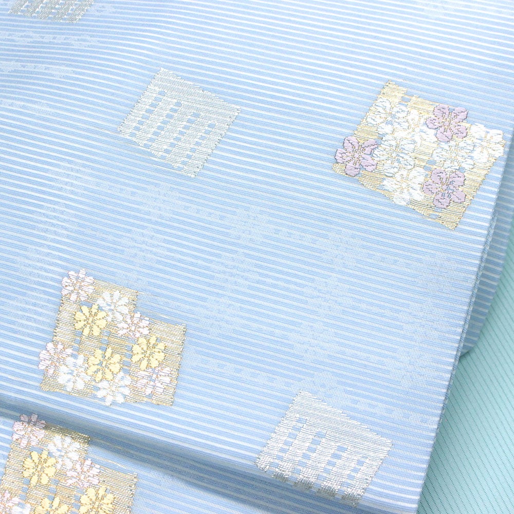 正絹・夏名古屋帯／絽 青色・源氏香 nagoyaobi-s66【おしゃれ帯